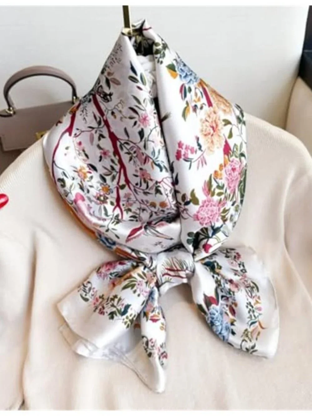 Elegant Silk Scarf Shawl for Women Lightweight Floral Satin Scarf Trendy Silky